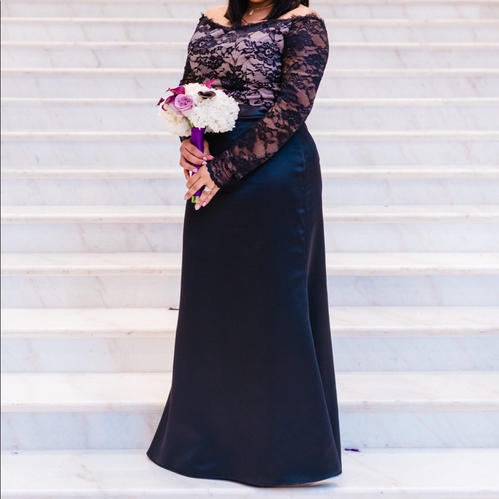 Black lace and satin bridesmaid dress